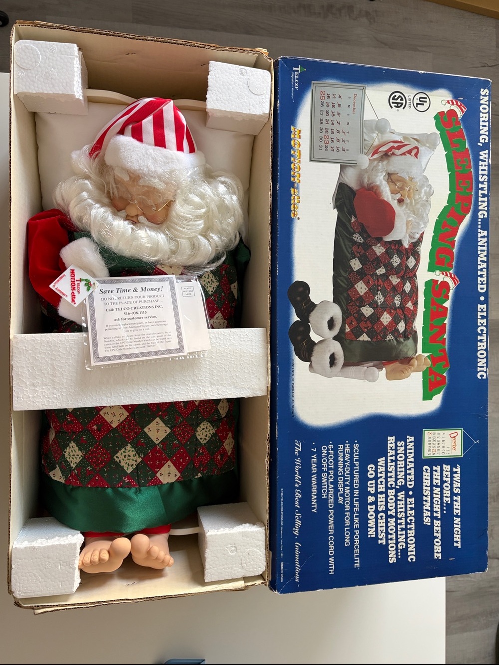 Vtg 1994 23” Telco Motionettes Sleeping Santa Animated Christmas Figurine NIB